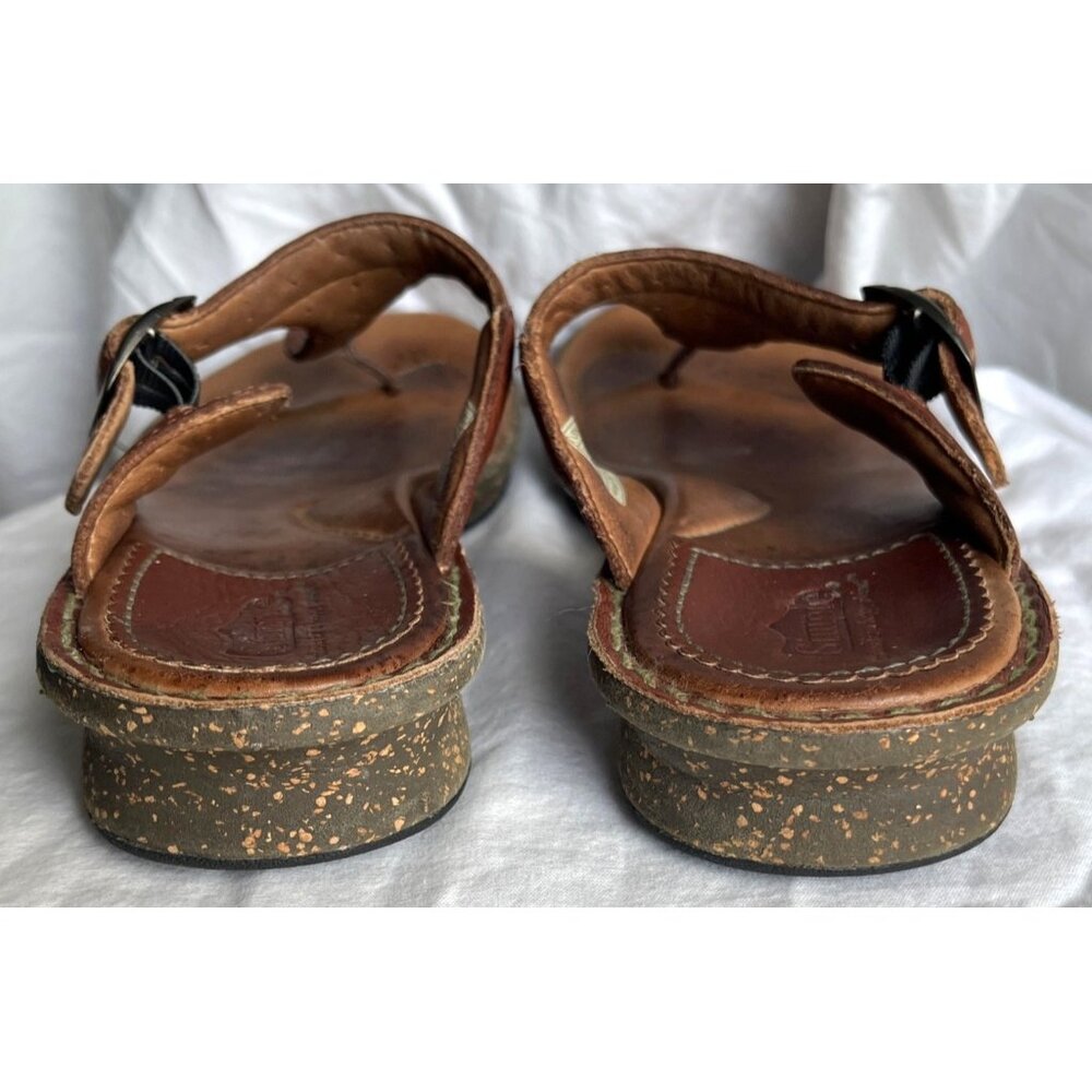 Women's Brown Leather T-Strap Sandals - Picture 5 of 10